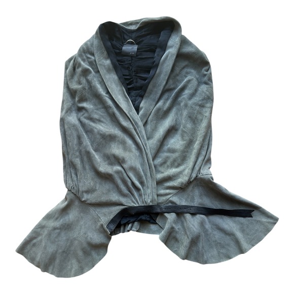 Grai Jackets & Blazers - Grai Women Grey Suede Leather Draped Ruffle Peplum Vest Made in USA Size M